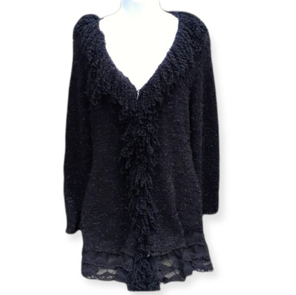 Black Wool knit polyester mix  Size L - Picture 1 of 7